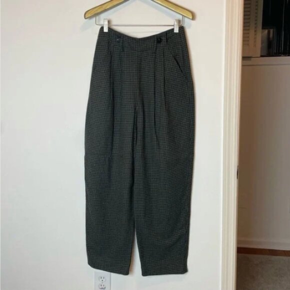 TOAST Mariner High Rise Tapered Pleated Wide Leg Plaid Wool Trouser Pants \\ 8 - Picture 2 of 11